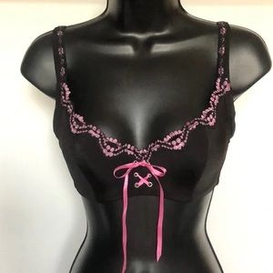 FREDERICK’S OF HOLLYWOOD Black & Pink Lace-Up Corset Detail Bra — Size 36DD